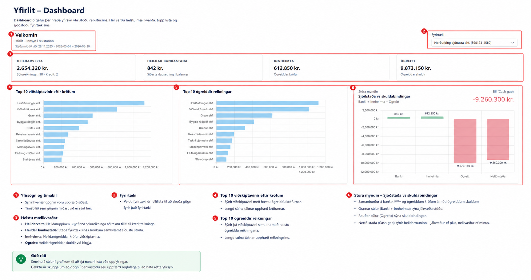 Dashboard leiðbeiningar í TimeControl